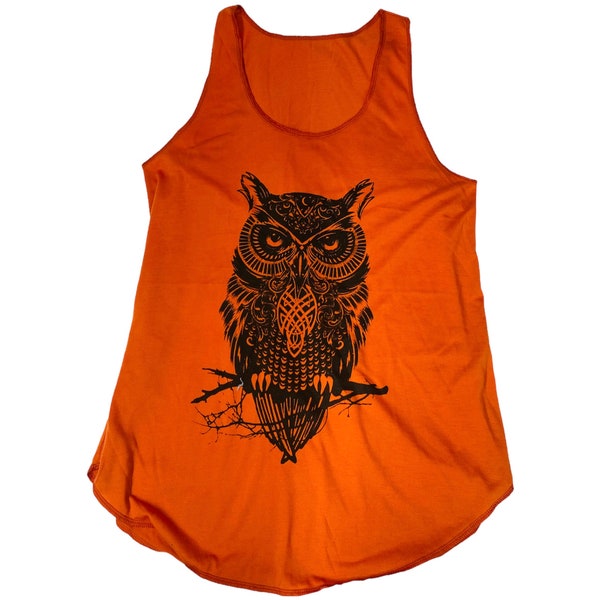 Summer Tank top, Owl Print Tank tops, Summer Blouse, Racerback Top, Light weight Yoga Tops