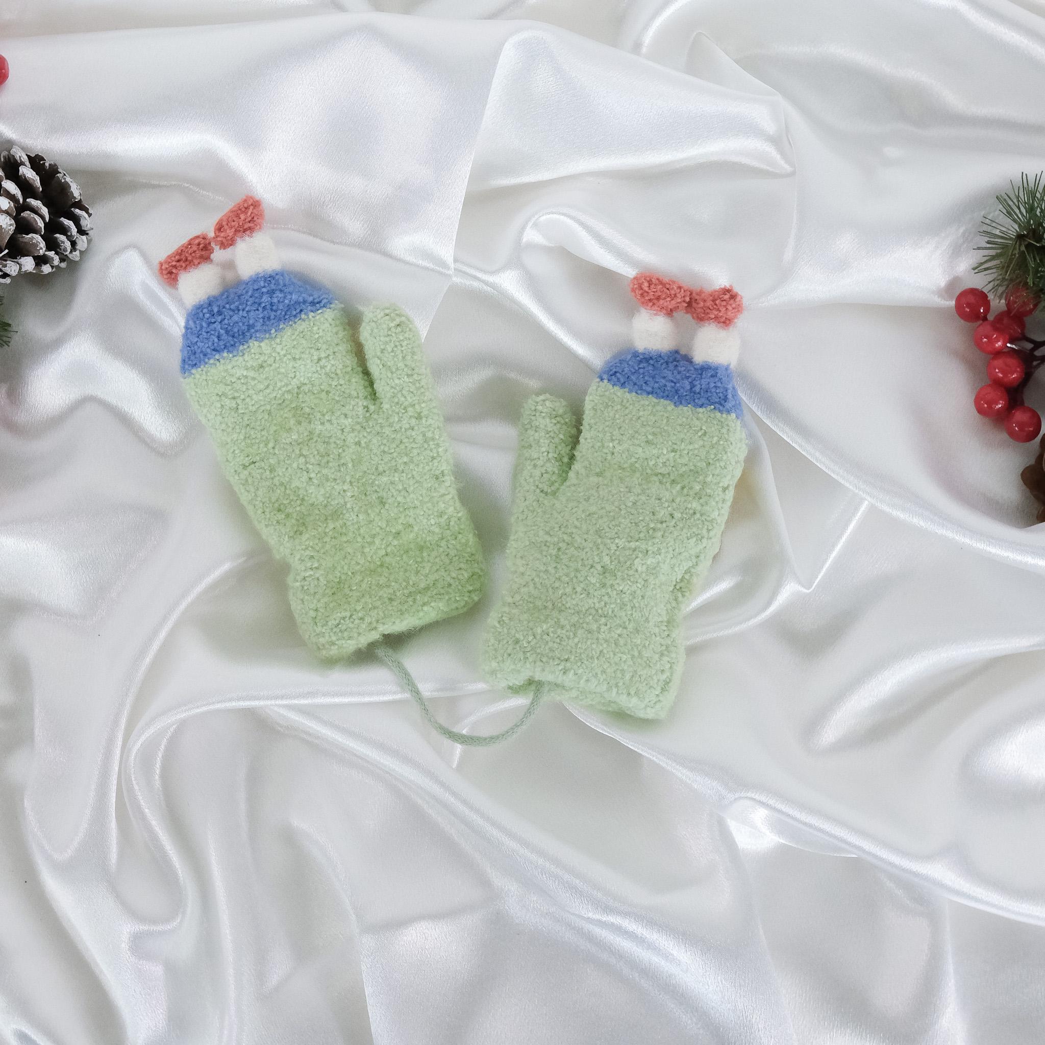 Moufles En Laine D'agneau Pour Bébé 1-4 Ans - Doublure Polaire, Sangle Cou, Motif Ours - Cadeau Hiver