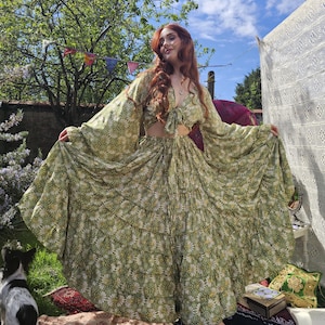 Flowy Fairy Skirt with Ruffle Sleeve, Long Maxi Skirt Set, Boho Whimsical, 90s Vibes, Summer Renfaire Outfit, Festival Fashion, Cottage Core