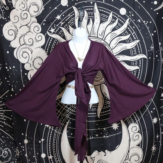 Cotton Wrap Top, Boho Tie Top, Bohemian Bell Sleeve Top, Plus Size, Fairy Core Wrap Blouse, Hippie Tops, Summer Retro Top, Festival Fashion