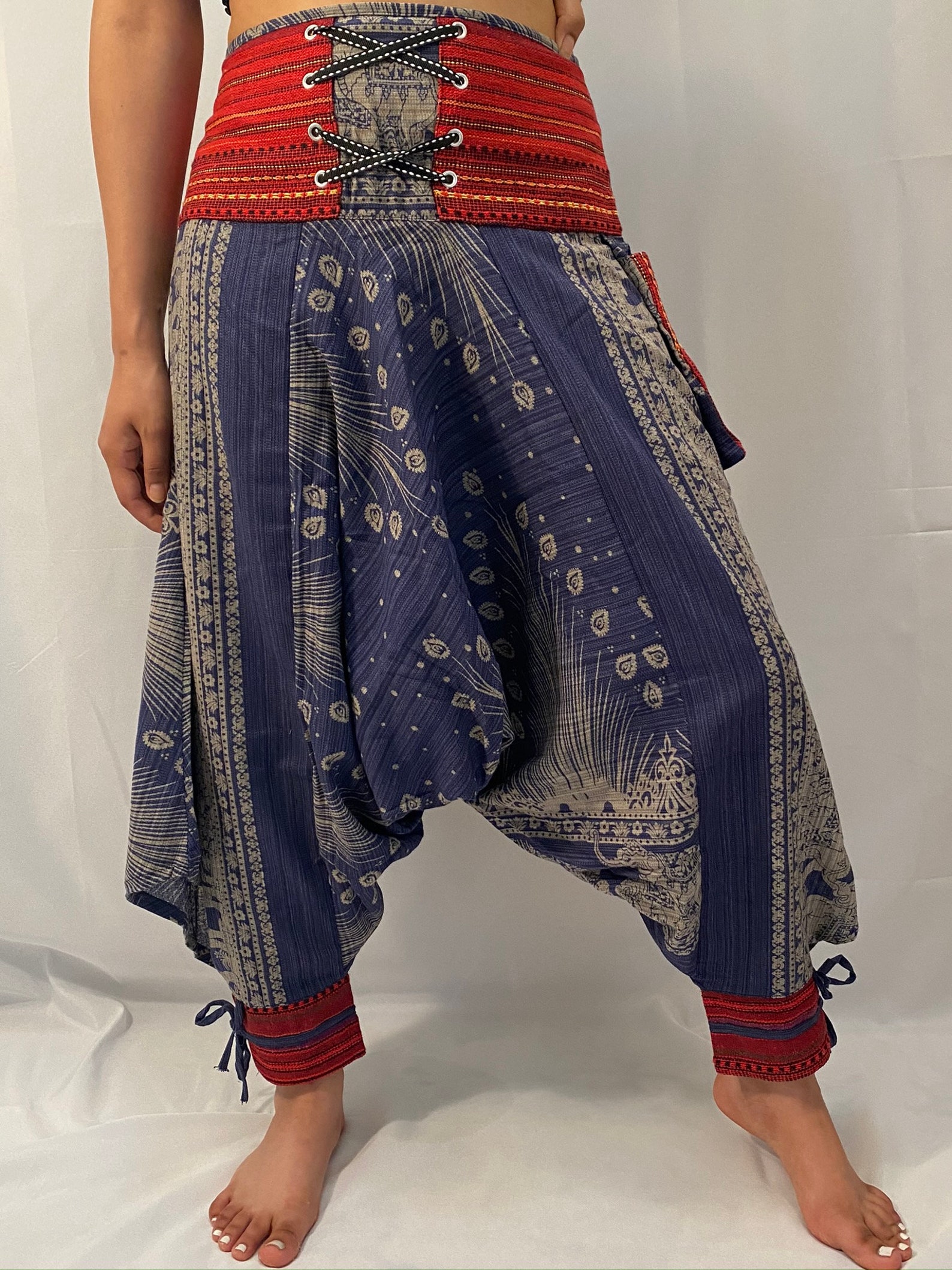 BT0231 Thai Hill Tribe Fabric Women's Harem Pants With Ankle