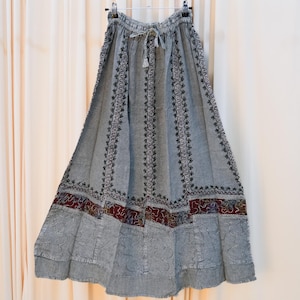 Flowy Tiered  Summer Skirt, Hand Embroidery Flare Long Maxi Skirt, Boho Style, Batik Designs, Bohemian Earth Tone Color, Fairy Outfit,Whimsy