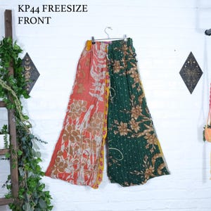 Vintage Kantha Bohemian Trousers with Pockets, Upcycled Clothing, Boho Palazzo Pants, Hippie Style, 70s Outfit , Quilt Pants, Unique Pants
