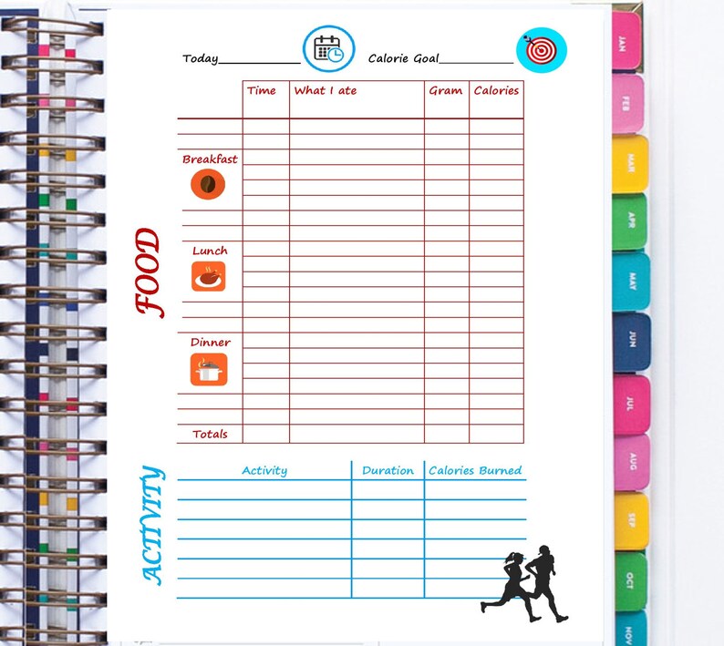 Daily Food and Activity Tracker Meal Diary Activity Log Etsy