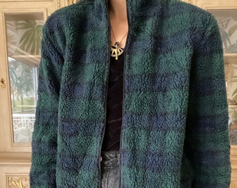 Green plaid fleece cardigan