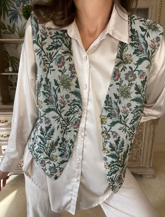 Vintage brocade floral vest - image 8