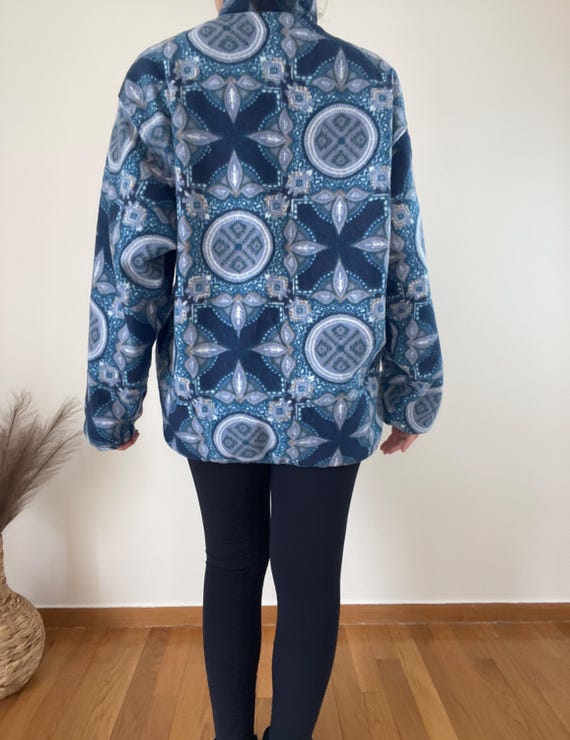 Vintage Reversible Fleece Jacket Blue Pattern Dou… - image 6