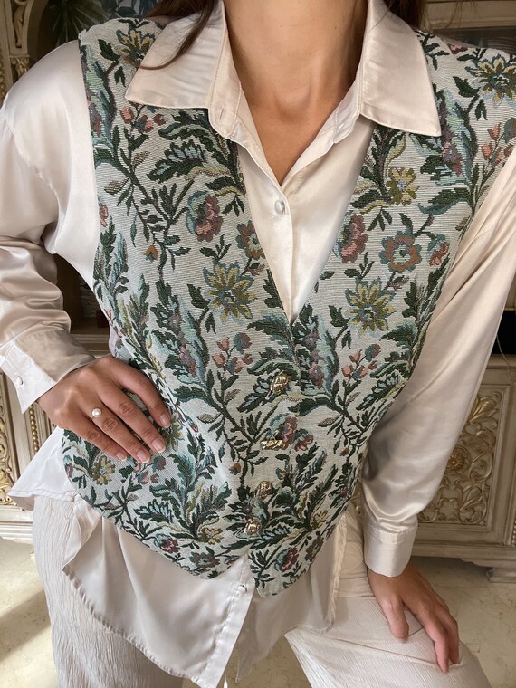 Vintage brocade floral vest - image 6