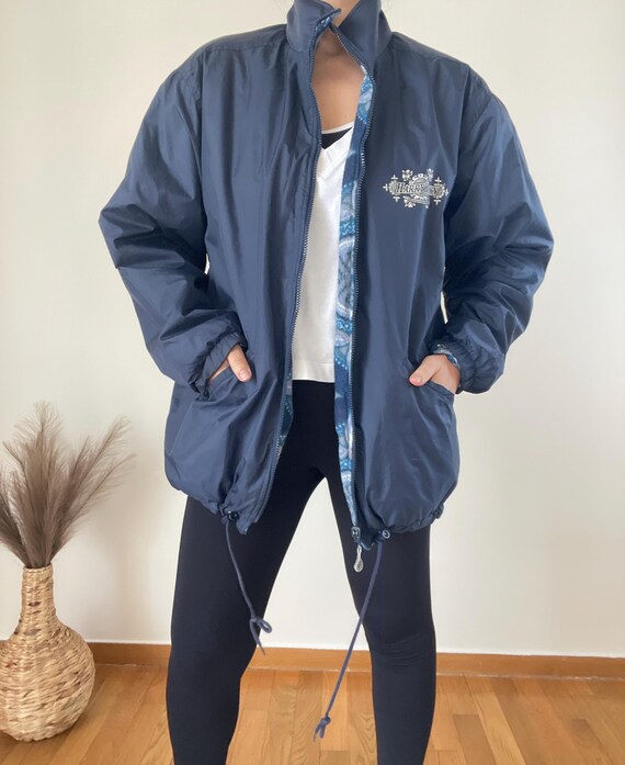 Vintage Reversible Fleece Jacket Blue Pattern Dou… - image 10