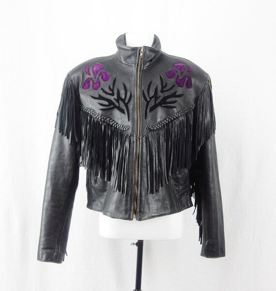 Vintage Fringed Leather Jacket, XL