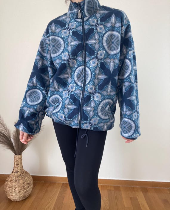 Vintage Reversible Fleece Jacket Blue Pattern Dou… - image 7
