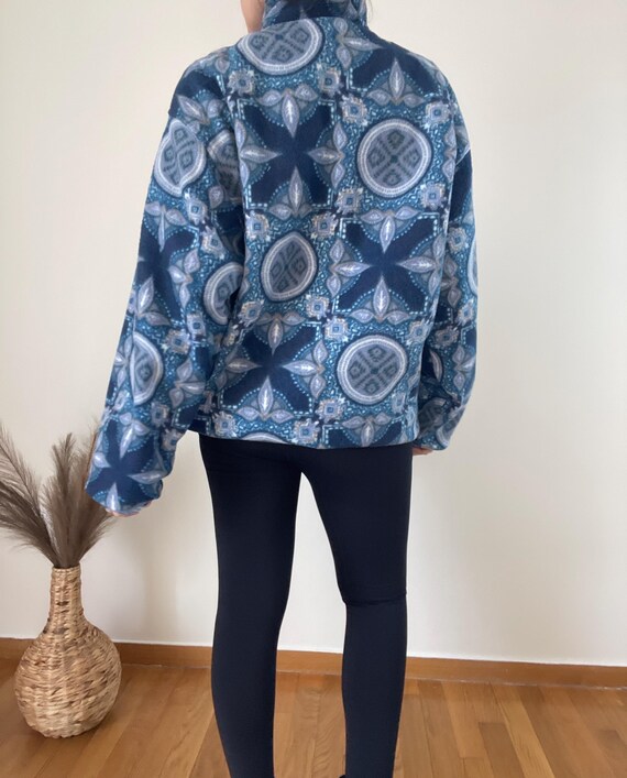 Vintage Reversible Fleece Jacket Blue Pattern Dou… - image 5