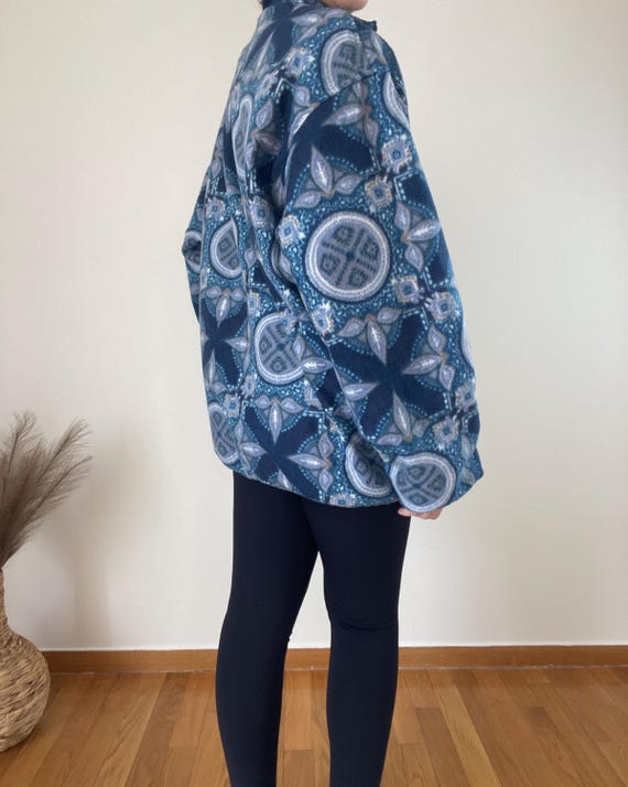 Vintage Reversible Fleece Jacket Blue Pattern Dou… - image 9