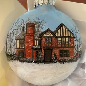 Custom House Ornament, hand painted glass Christmas Ornament, Housewarming gift, Realtor gift