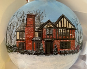 Custom House Ornament, hand painted glass Christmas Ornament, Housewarming gift, Realtor gift