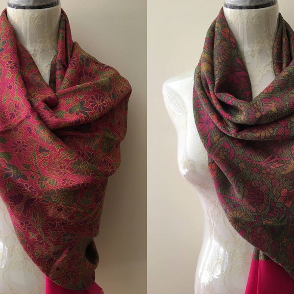 Reversible 60/40% Mulberry Silk and Cashmere/Alpaca Pashmina Shawl Scarf Wrap Stole