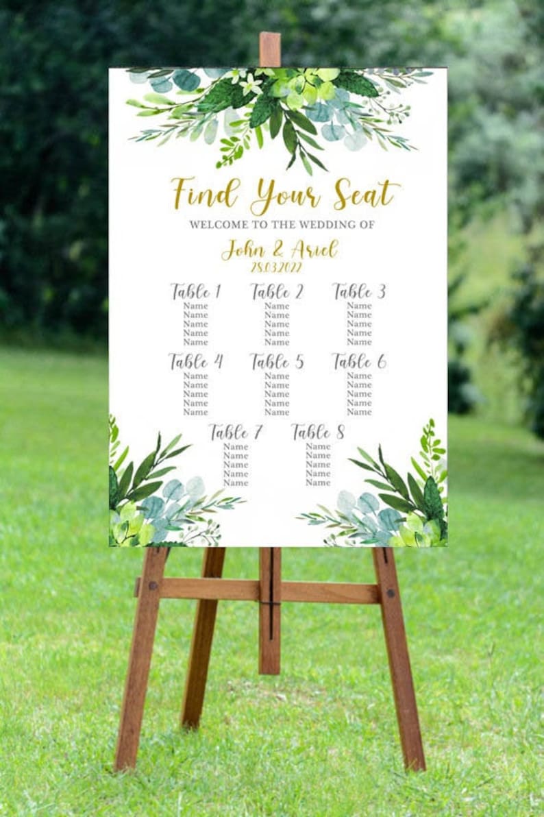 Portrait Floral Foliage Wedding Table Plan