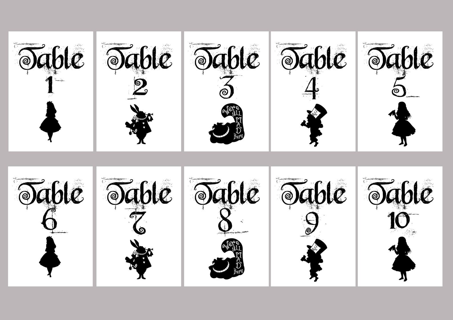 Set 120 Alice in Wonderland Table Numbers Etsy