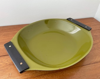 Large Cathrineholm Avocado Green Paella Enameled Cast Iron Pan / Serving Dish