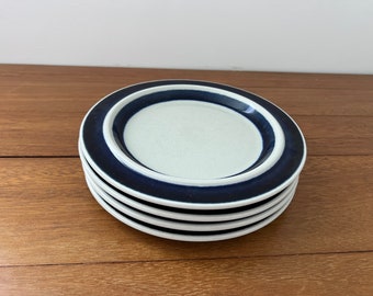 ARABIA FINLAND Anemone Bread Salad Plate 8" by Ulla Procope Cobalt Blue Stoneware Set of 3 + 1