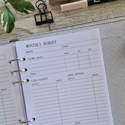 A5 Monthly Budget Planner Inserts. 12 Double Sided Sheets Etsy