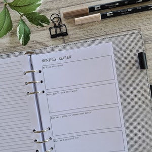 A5 Monthly Review Planner Pages, Celebrate your wins and keep on track by reviewing your Month. 12 Pages - Monthly Review