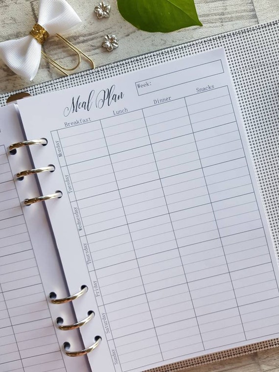 A5 Meal Planner Inserts Meal Log Inserts. 12 Double Sided Etsy