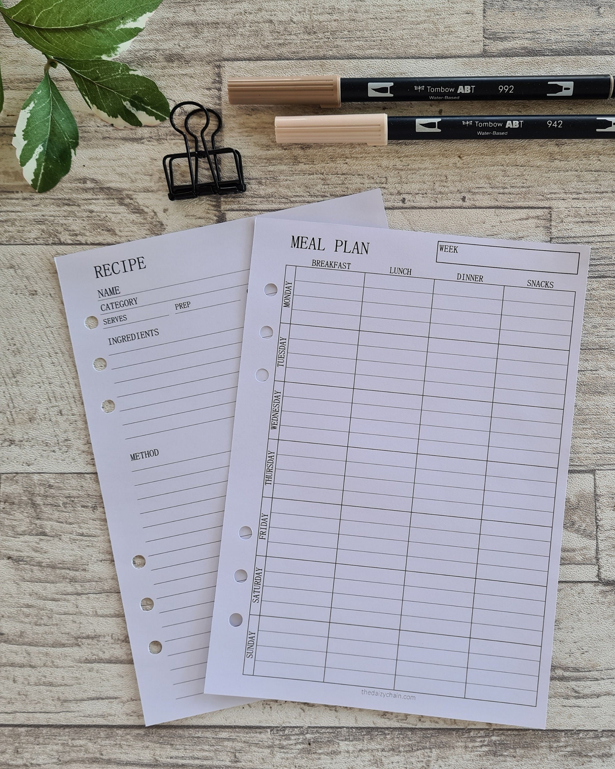  A5 Size Planner Recipe Inserts, A5 Size Meal Planning