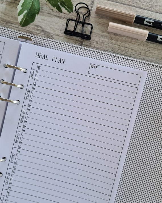A5 Planner Weekly Food Log, Filofax A5 Planner Inserts, Carpe Diem A5  Inserts, Pre-punched A5 Planner Food Log Inserts, A5 Fitness