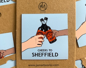 Saludos al imán para refrigerador inspirado en Sheffield Henderson's Relish