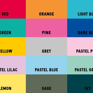 Puede incluir: Una carta de colores con 15 colores diferentes, incluyendo rojo, naranja, azul claro, verde, rosa, azul oscuro, amarillo, gris, rosa pastel, lila pastel, azul pastel, verde pastel, lim&oacute;n, salvia y hiedra.