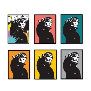 Puede incluir: Seis marcos cuadrados de diferentes colores con una silueta en blanco y negro de una persona con la mano levantada en señal de saludo. Los colores de fondo son turquesa, naranja, amarillo, gris, rosa y un patrón de salpicaduras multicolor.