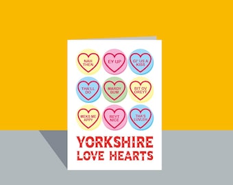 Yorkshire Love Hearts Dialect Slang Greetings Card
