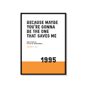 Wonderwall (omdat misschien) - Oasis-tekstenprint. Verkrijgbaar in verschillende maten en kleuren.