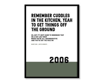 Cuddles in the kitchen - Mardy Bum - Arctic Monkeys Lyrics Print. Available in a variety of sizes and colours.