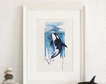 Orca, Whale, Watercolor Print, Wall Art, Ocean Decor, Whale Print, Printable Art, INSTANT DOWNLOAD, High Quality 300 dpi, A3, A4, A5, gifts