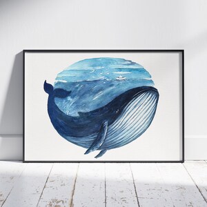 Blue Whale Art Print, animal wall decor, Wall Art, Watercolor Whale Print, Printable Art, INSTANT DOWNLOAD, High Quality, A3, A4, A5, gift