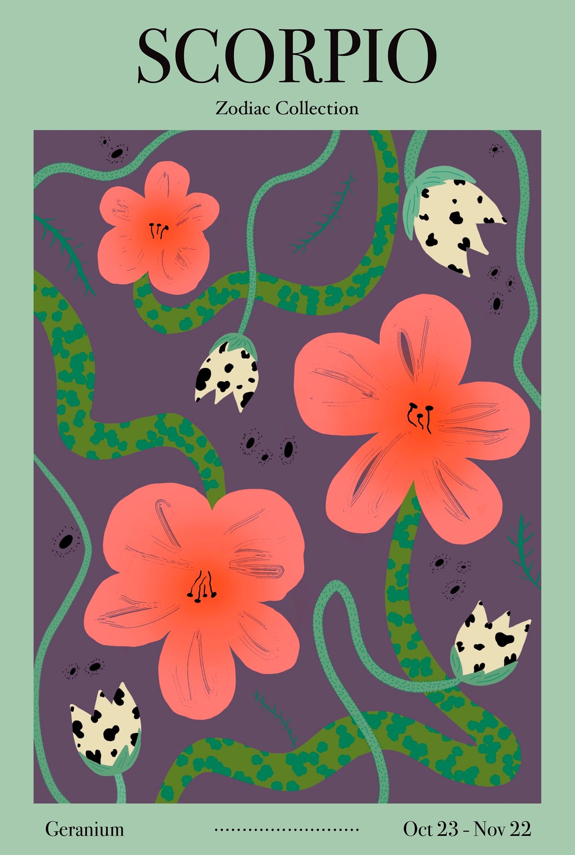 Scorpio Flower Art Print Zodiac Collection A4/A3 Etsy