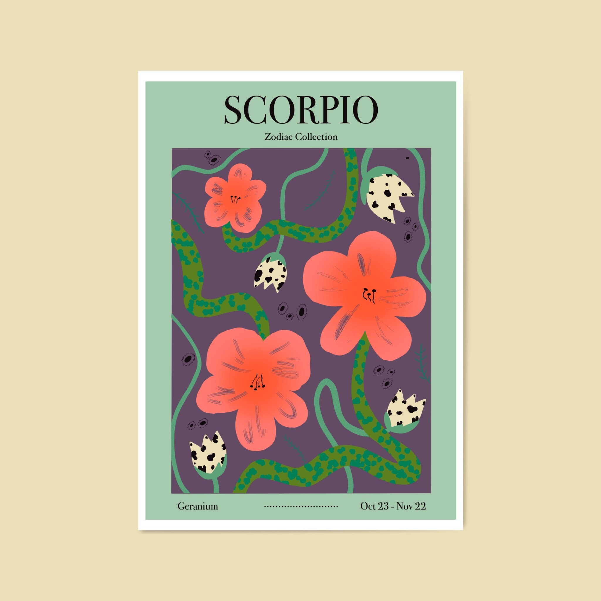 Scorpio Flower Art Print Zodiac Collection A4/A3 Etsy