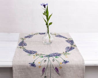 Chemin de table, lupins, personnalisé, cadeau de pendaison de crémaillère, chemin de table de Pâques, pendaison de crémaillère, chemin de ferme, décoration de table, 100 lin, nappe