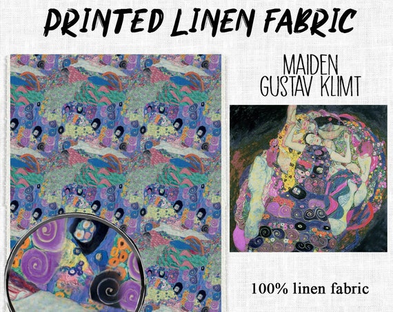 Linen fabric by meters, Gustav Klimt, fabric by yards, 100% linen, wholesale fabric, custom fabric, prints on linen, made in EU