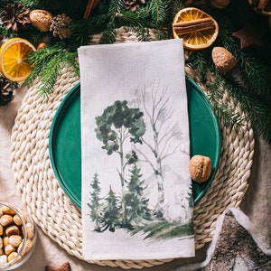 Napkins set, Wildlife Winter Landscape, linen napkins set, fabric napkins, Christmas napkins, Christmas decor, 100% linen