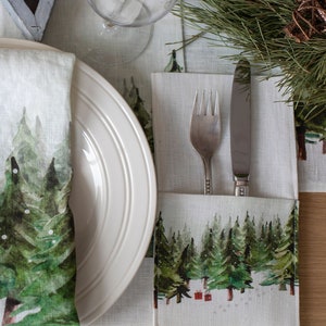 Christmas cutlery holders, Christmas table decor, dinner flatware bag, cutlery holder, cutlery pocket, fabric cutlery holder, 100% linen