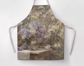 Apron, In The Blossoming Bower, Marie Egner, linen apron, free size apron