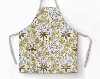 Linen apron, William Morris, Celandine, apron patterns, women apron, 100% linen apron, apron wholesale, cross back apron, apron with pocket