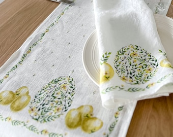Linen Easter Table Runner, Spring Floral Design