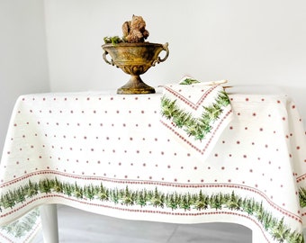 Christmas tablecloth, Ethno-Festive Fir, linen tablecloth, vintage Christmas, gift idea, rectangle tablecloth, holiday table top