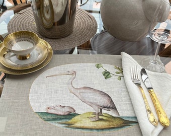 Placemats set, Joris Hoefnagel, Birds, vintage print, Six different placemats set, 100% linen, fabric placemats