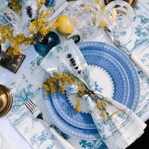 Set di tovaglioli, Toile de Jouy, Tovaglioli in toile blu, tovaglioli in toile, Chinoiserie, tovaglioli di lino, lino 100%, decorazioni per matrimoni, tovaglioli per la cena