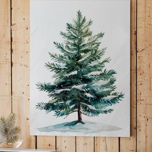 Christmas Tapestry, Watercolor Pine, Christmas wall tapestry, Fir Tapestry, Christmas decor, 100% linen, Christmas tree, Christmas wall hang